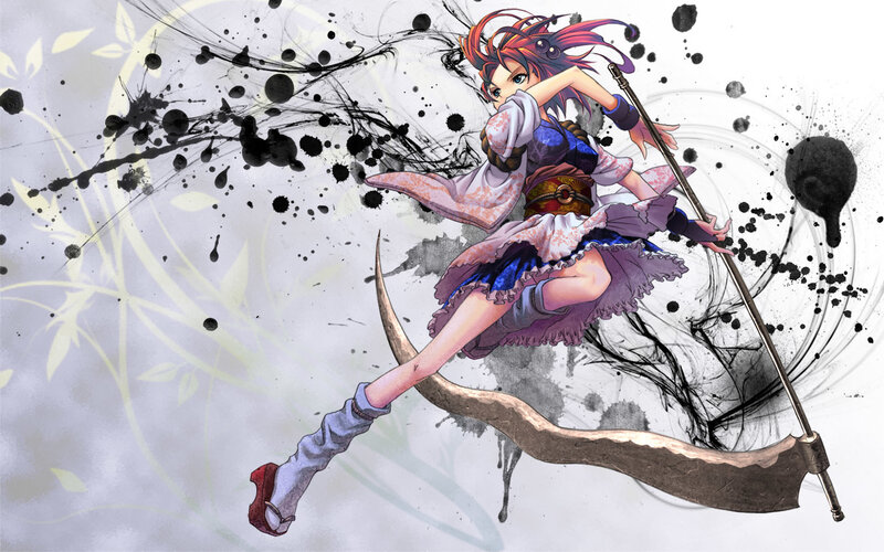 Anime girl with scythe in motion