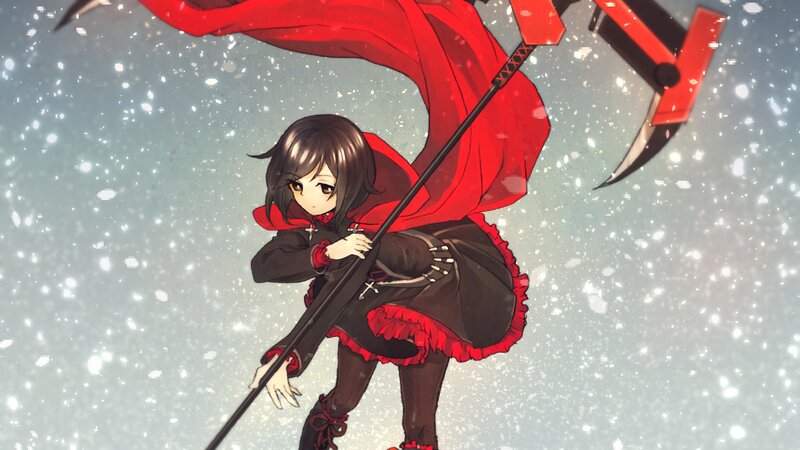 anime girl with scythe in snow