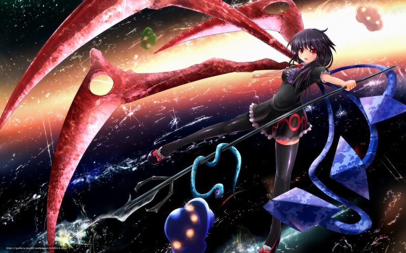 Anime girl with scythe in space