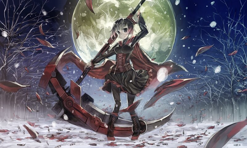 Anime girl with scythe in winter