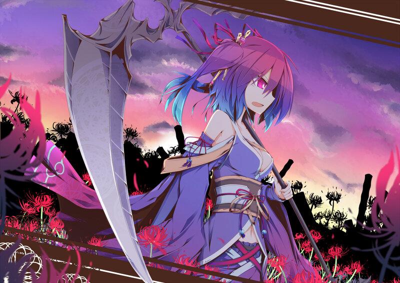 Anime Girl with Scythe — Purple, Dramatic, Sunset