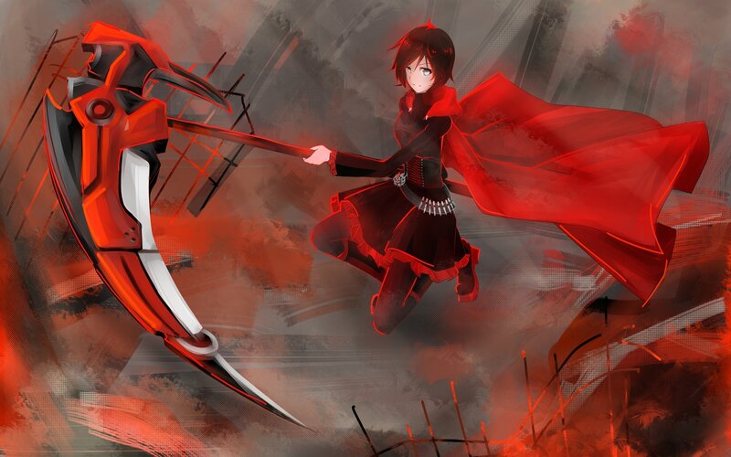 Anime Girl with Scythe — Red, Dramatic, Digital Art, Cape