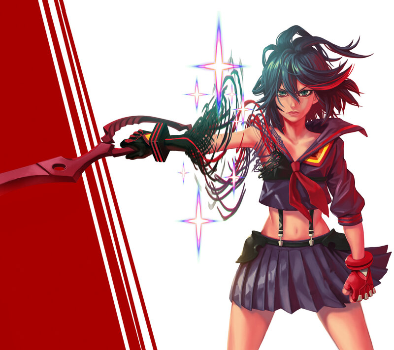 Anime Girl with Scythe — Red, Dramatic, Digital Art, Sparkles