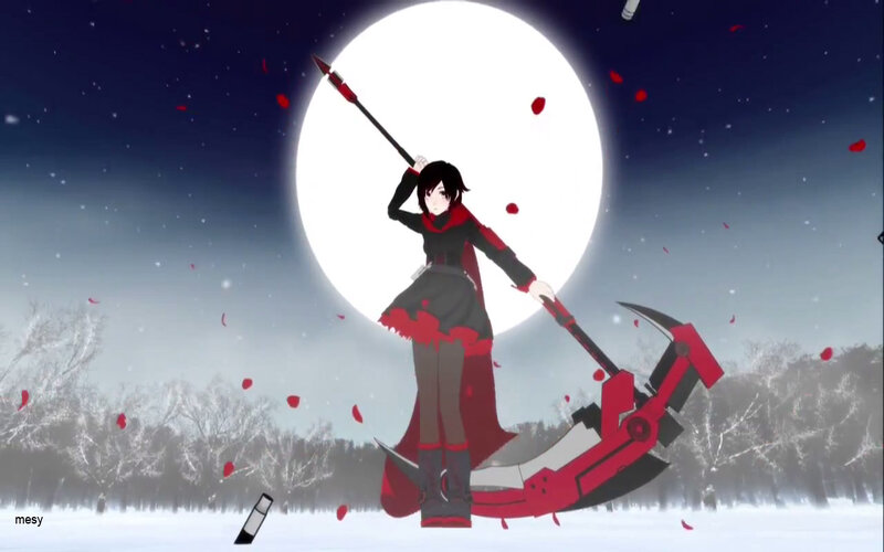 Anime Girl with Scythe — Red, Dramatic, Night, Moon