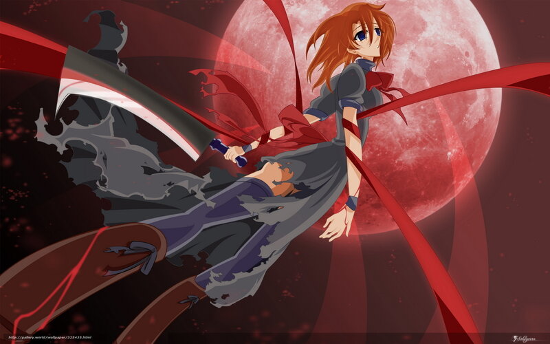 Anime Girl with Scythe — Red, Dramatic, Night, Red Moon