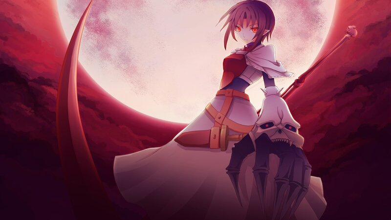 Anime Girl with Scythe — Red, Dramatic, Night, Skull, Moon