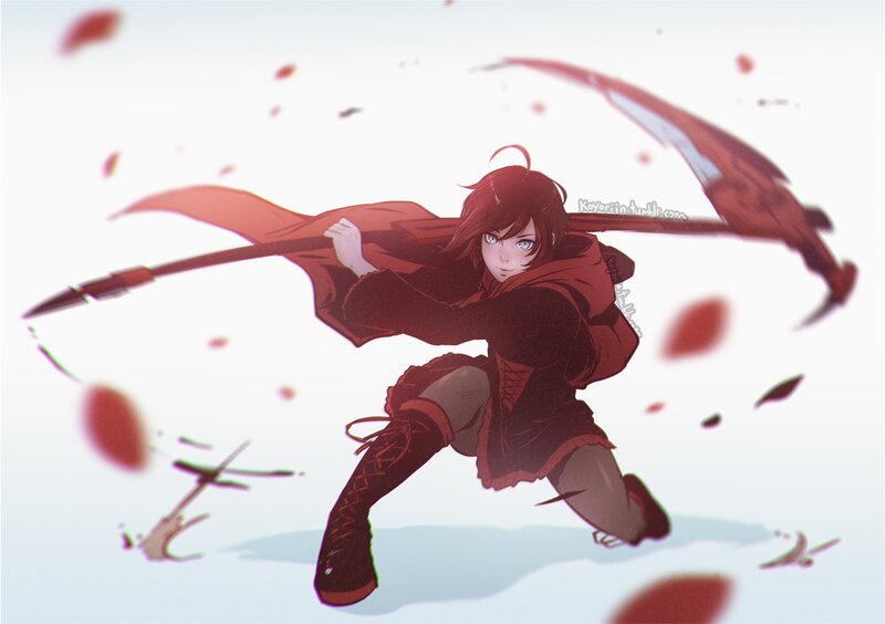 Anime Girl with Scythe — Red, Dramatic, Red Cape, Blood Splatters