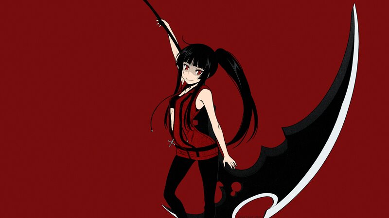 Anime Girl with Scythe — Red, Dramatic, Red Eyes