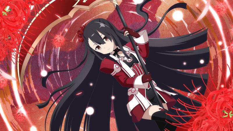 Anime Girl with Scythe — Red, Dramatic, Red Flowers