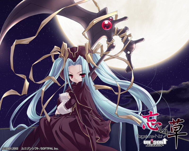 Anime girl with scythe under moon