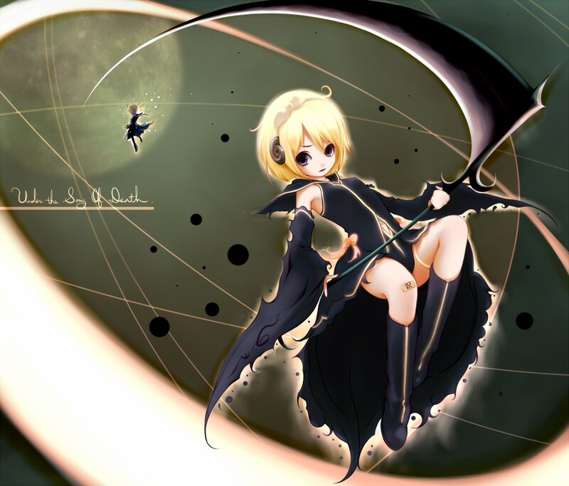 Anime girl with scythe under moon