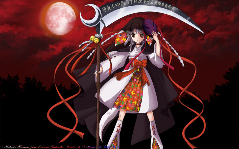Anime girl with scythe under red moon