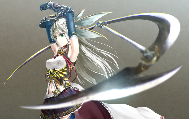 Anime Girl with Scythe — White, Dramatic, Digital Art