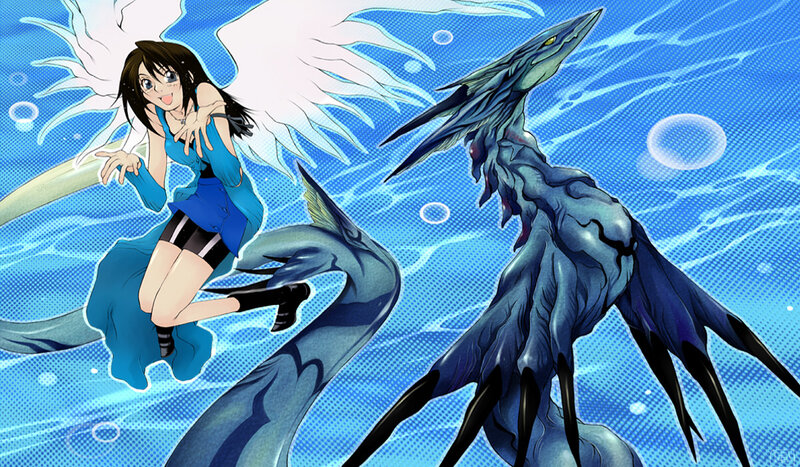 Anime girl with sea monster
