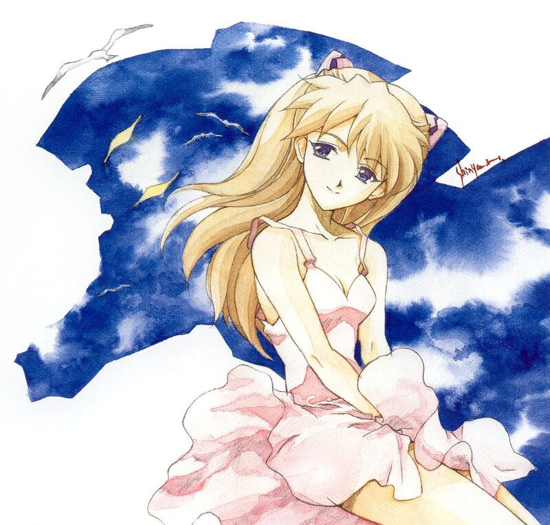 anime girl with seagulls