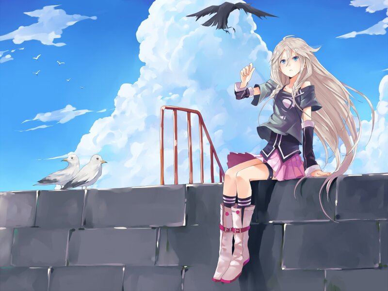 Anime girl with seagulls