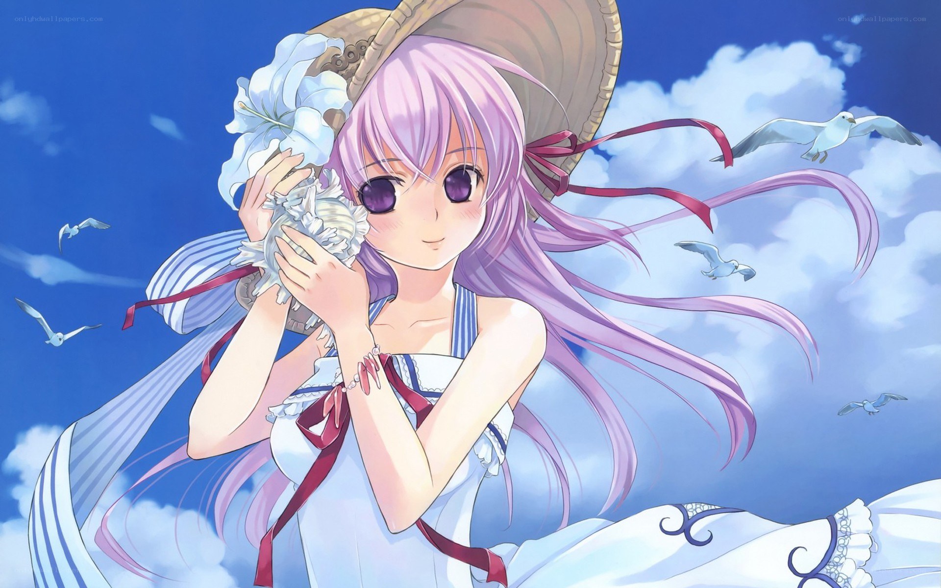 anime girl with seashell