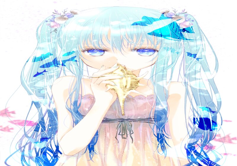 Anime Girl with Seashell — Blue, Serene