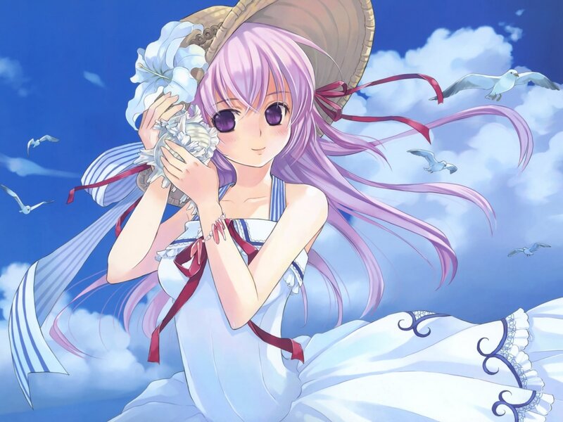Anime Girl with Seashell — Blue