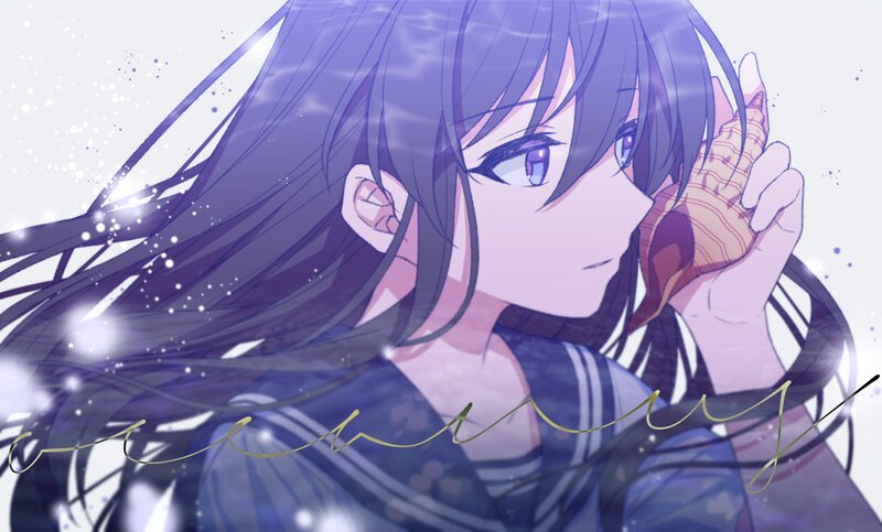 Anime Girl with Seashell — Purple, Serene, Hair