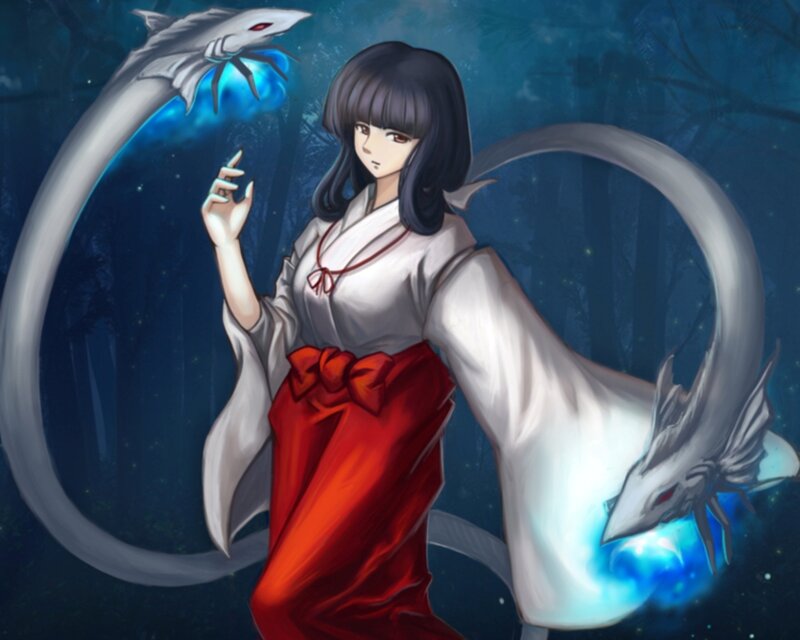 Anime Girl with Serpent — White