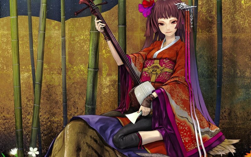 anime girl with shamisen