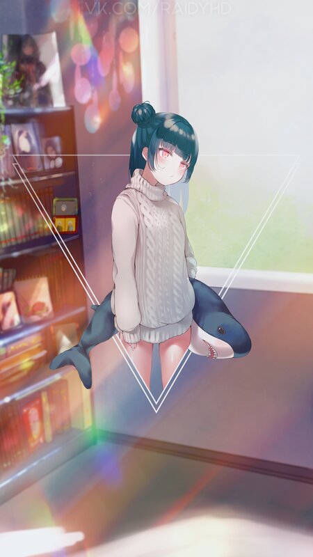 Anime Girl with Shark Plush