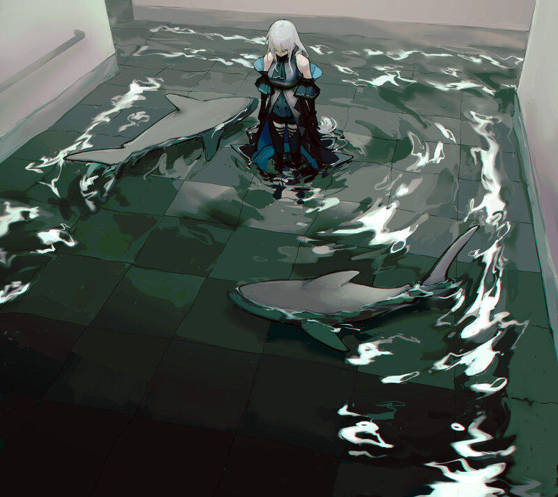 Anime Girl with Sharks