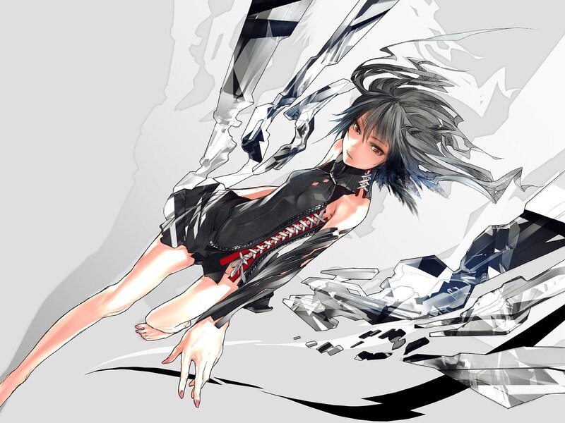 anime girl with shattered glass