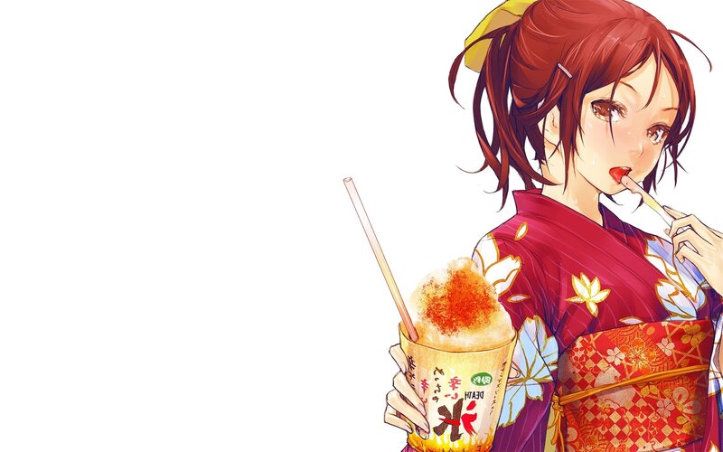 Anime Girl with Shaved Ice — Red