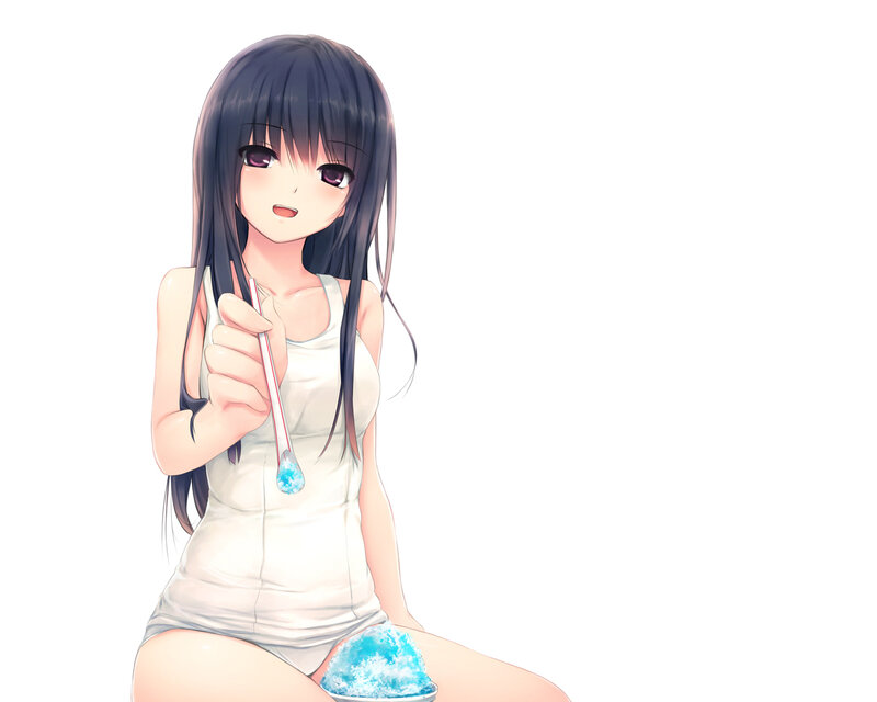 Anime Girl with Shaved Ice — White