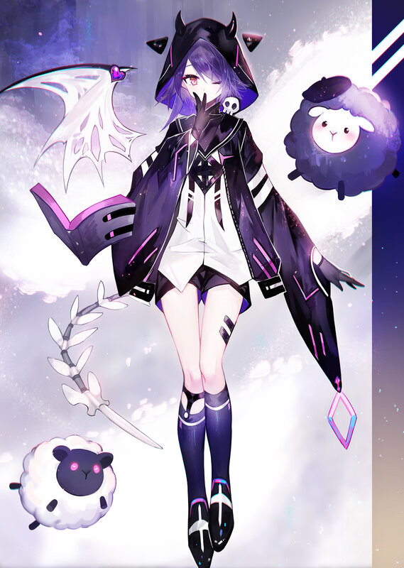Anime Girl with Sheep — Purple