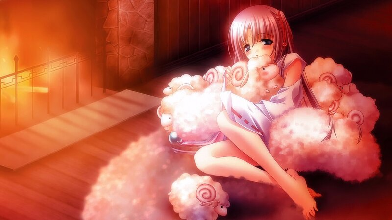 Anime Girl with Sheep — Red, Warm