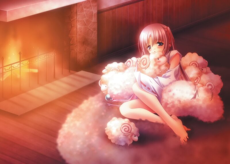 Anime girl with sheep toys