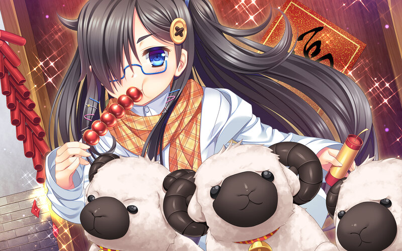 Anime Girl with Sheep — White