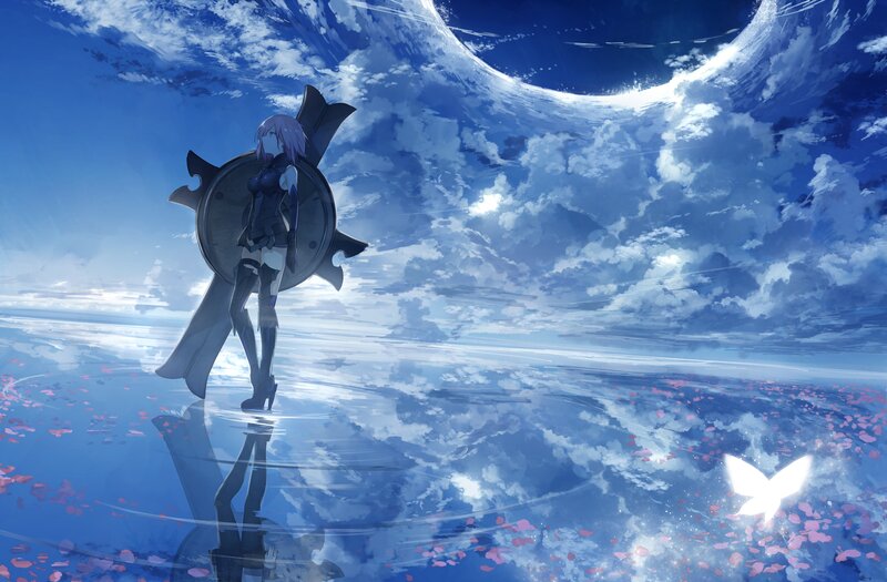 Anime Girl with Shield — Blue, Serene