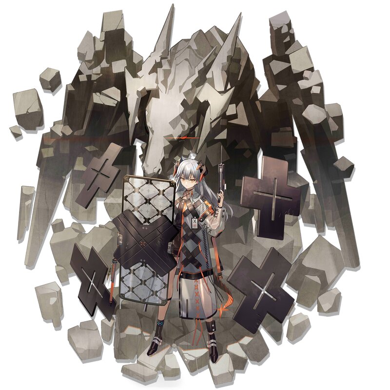 Anime Girl with Shield — Gray