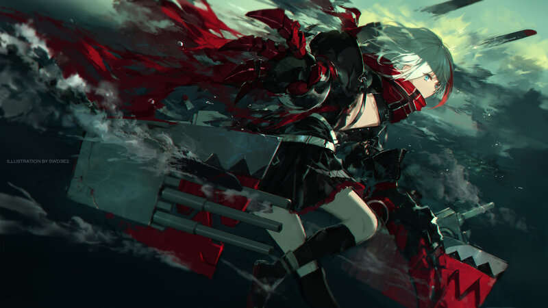 Anime Girl with Ship — Black, Dramatic