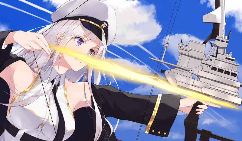 Anime Girl with Ship — Blue, Dramatic, Afternoon