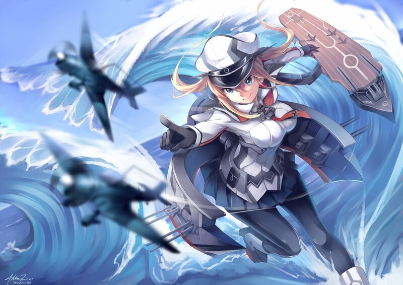 Anime Girl with Ship — Blue, Dynamic, Digital Art