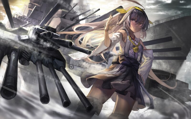 Anime Girl with Ship — Gray, Dramatic
