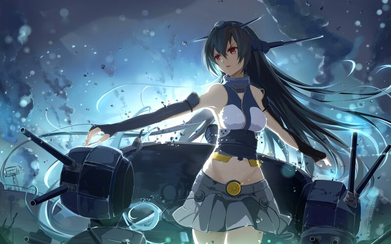 Anime Girl with Ship Guns — Blue, Dramatic