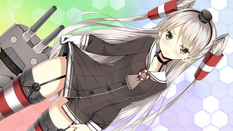 Anime Girl with Ship Guns — White, Playful