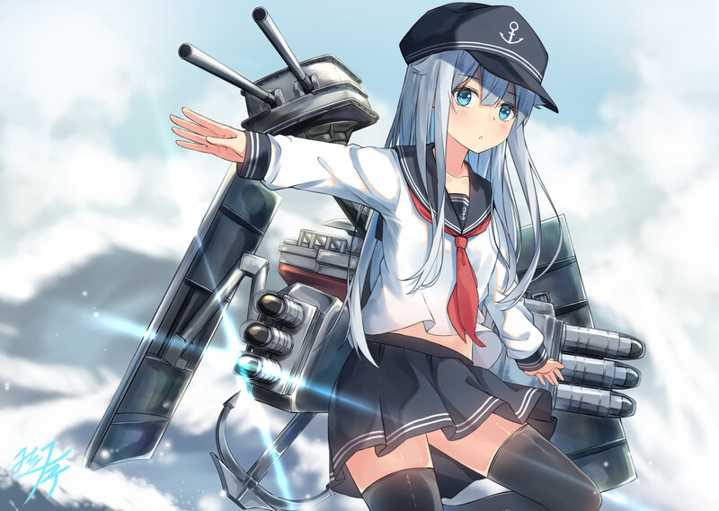 Anime Girl with Ship Parts — Blue, Calm, Digital Art