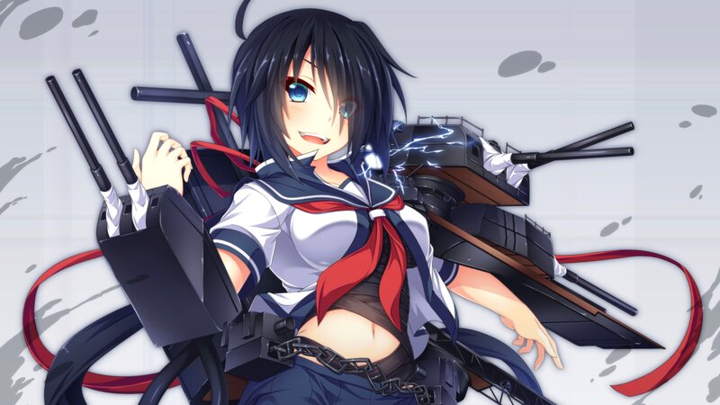 Anime Girl with Ship Parts — Blue, Dynamic, Digital Art