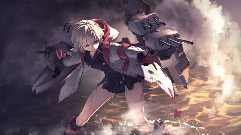 Anime Girl with Ship Parts — Gray, Dramatic
