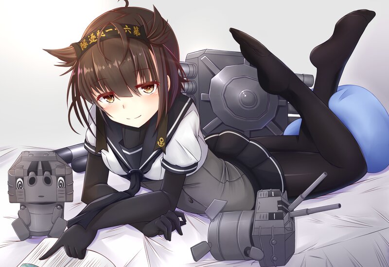 Anime Girl with Ship Parts — White, Playful, Ship Turrets