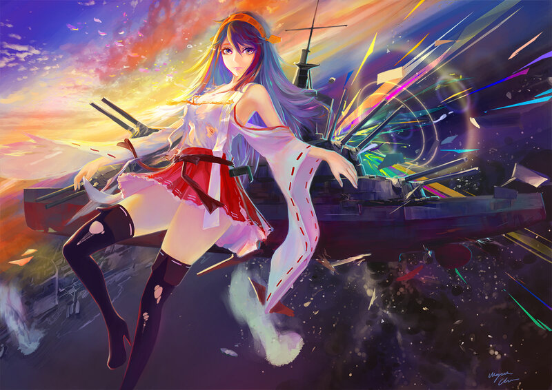 Anime Girl with Ship — Purple