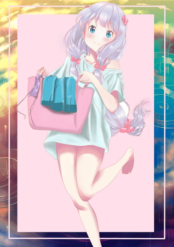 Anime Girl with Shopping Bag — Pink, Cheerful