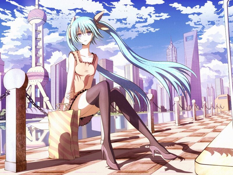 Anime girl with shopping bag
